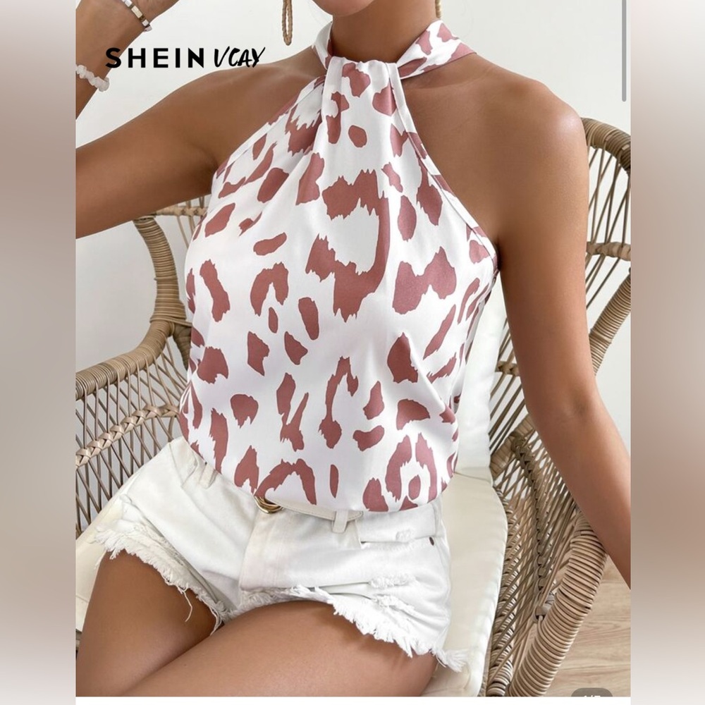 NWOT SHEIN Pink and Orange Halter Graphic Tank Top - Picture 1 of 5